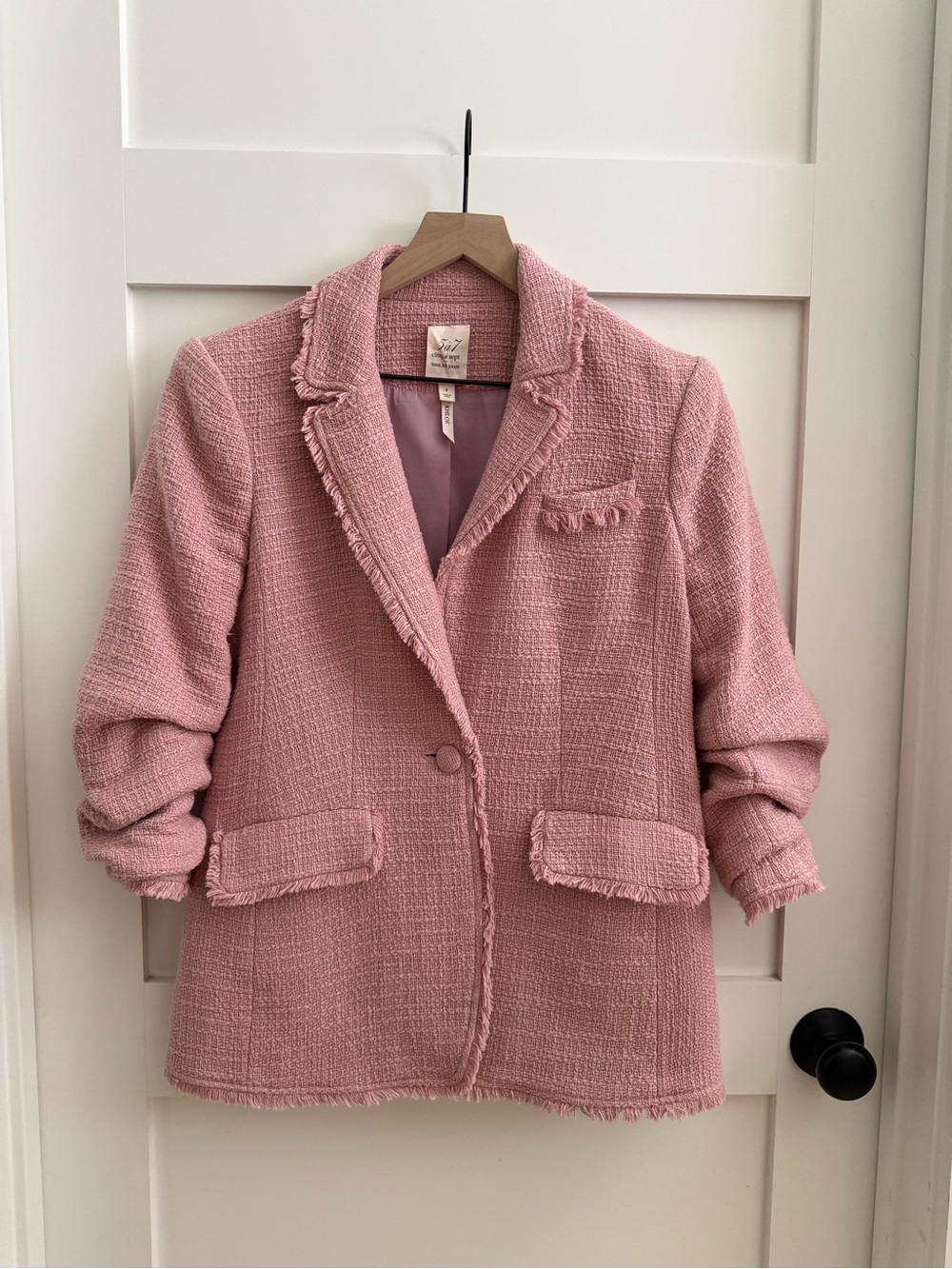 Cinq à Sept Pink Tweed Fringe Blazer Jacket - Women size 6